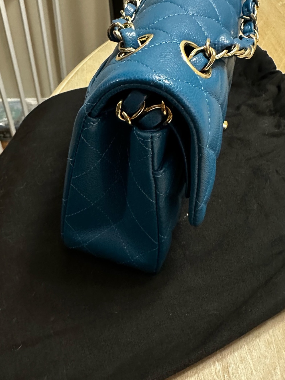 CHANEL Small Quilted Top Handle Shoulder Bag in Teal Blue with Gold Hardware - Picture 8 of 12